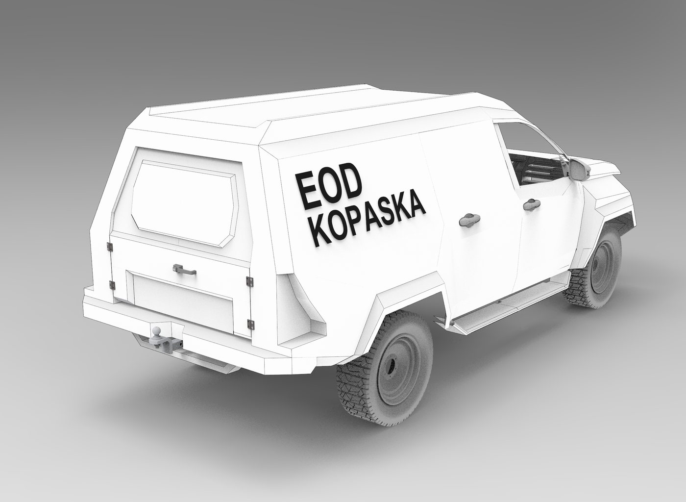 Model 3D EOD Kopaska — tampak belakang 3/4