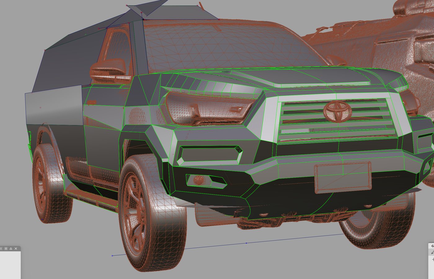 Proses modeling 3D EOD Kopaska — mesh & wireframe di software desain