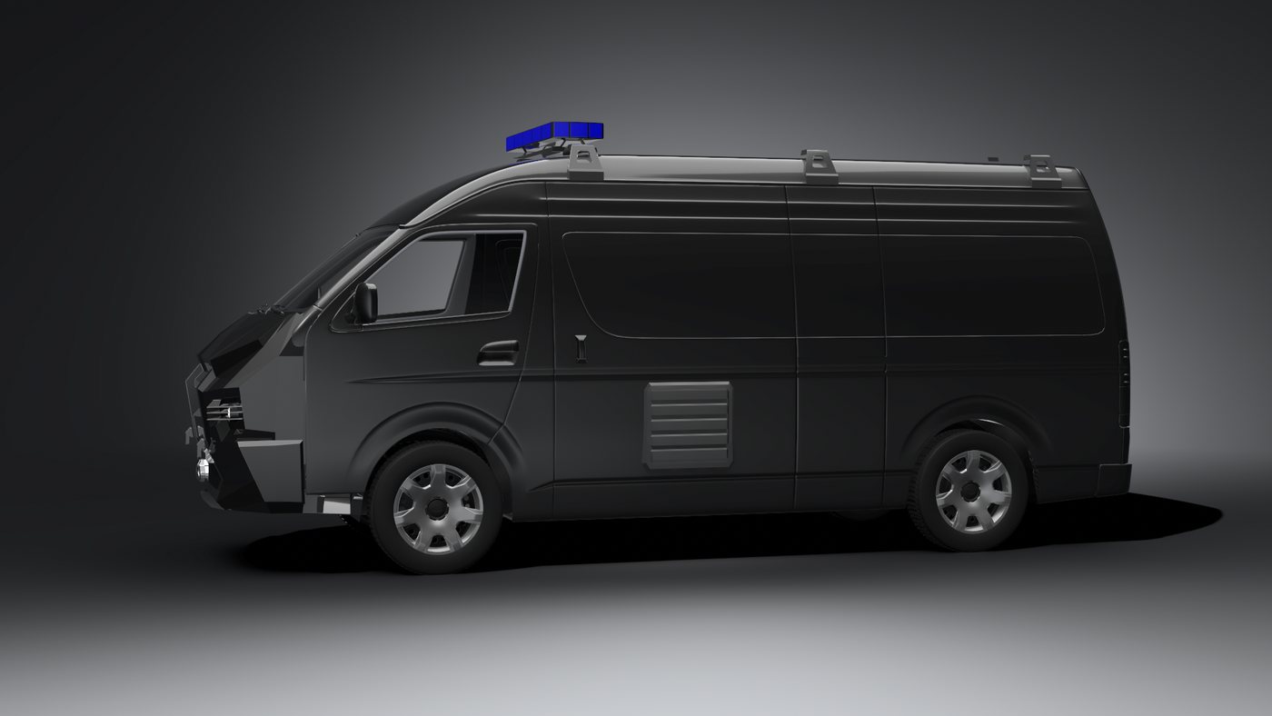 Render EOD Hiace dengan aksesori — tampak samping