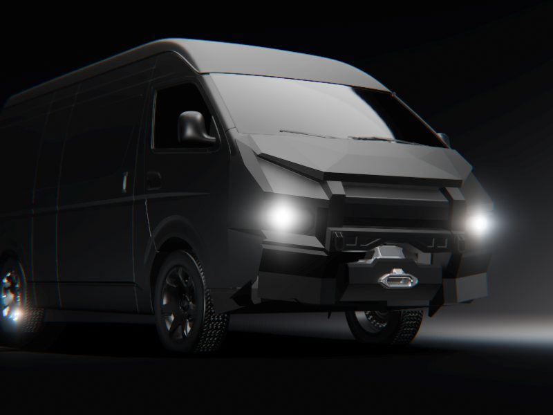 Render EOD Hiace dengan aksesori — depan detail